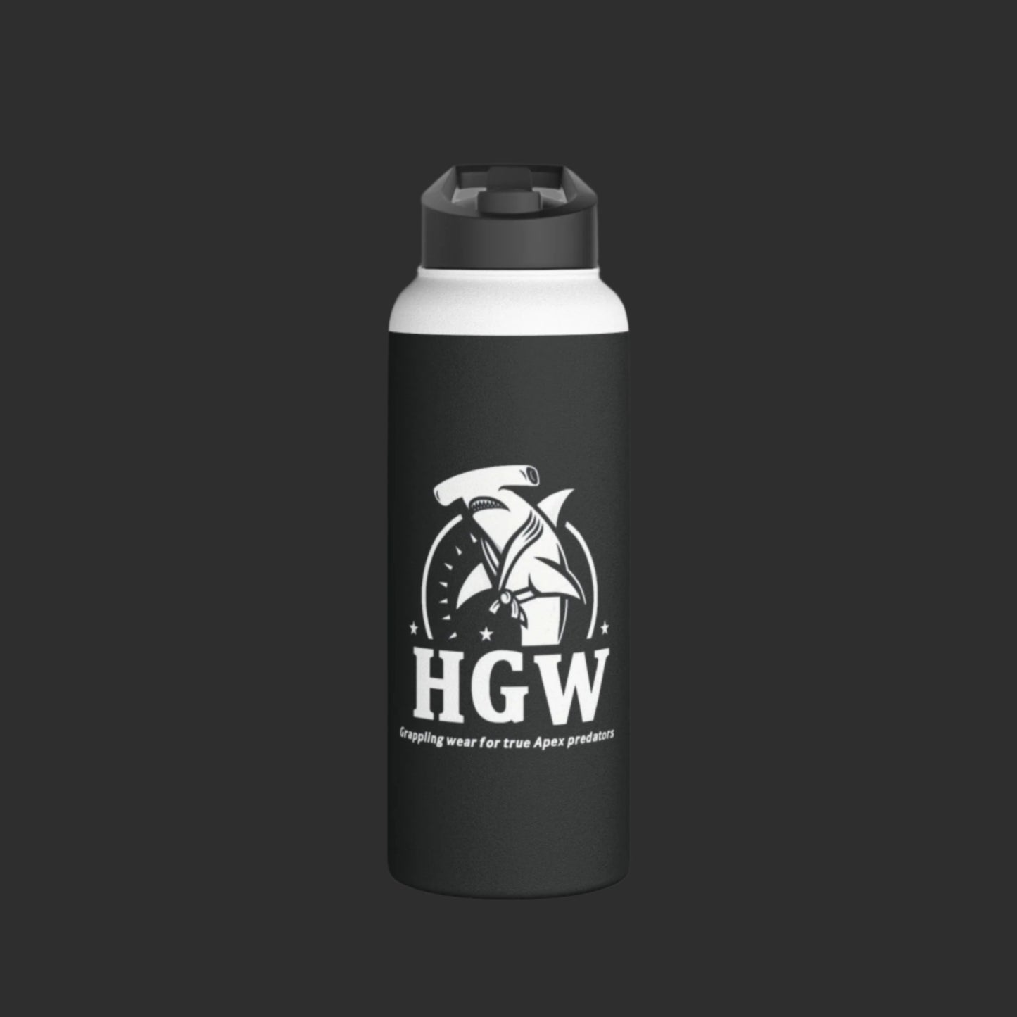 Black Hammerhead Grappling Wear Stainless Steel Water Bottle