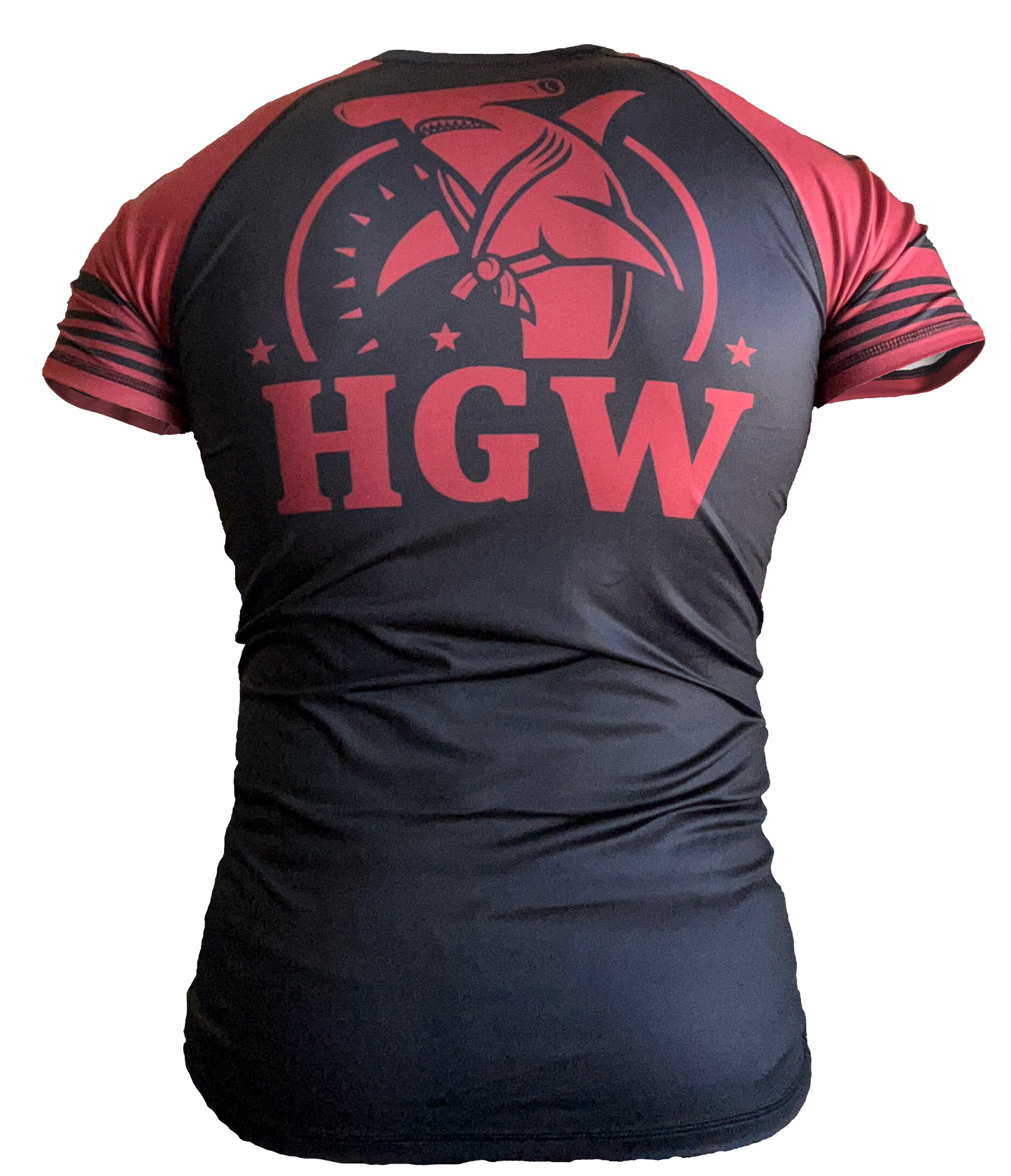Black and red "Kimora Gang" short sleeve bjj rash guard