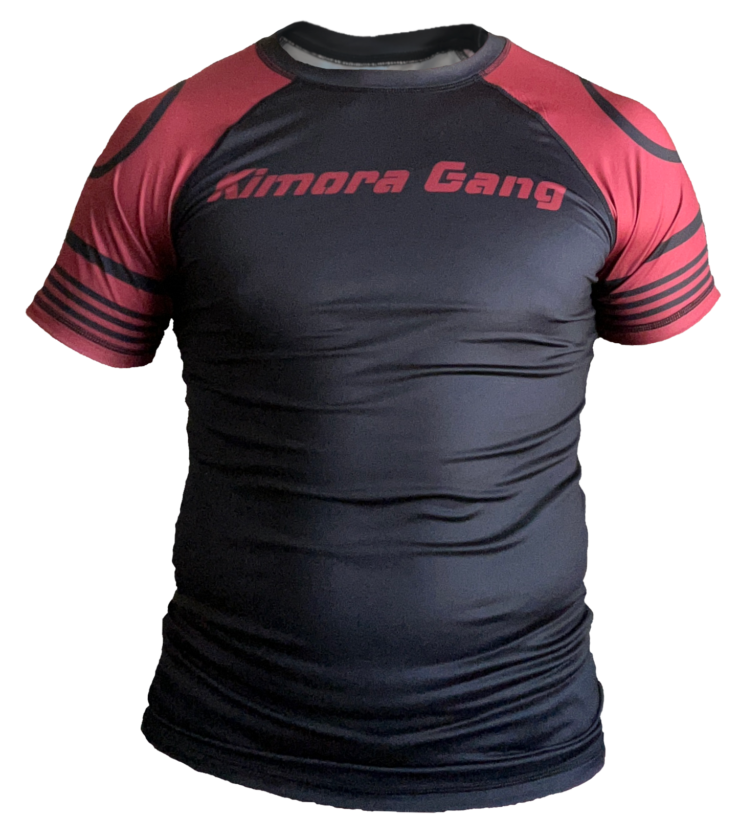 Black and red "Kimora Gang" short sleeve bjj rash guard