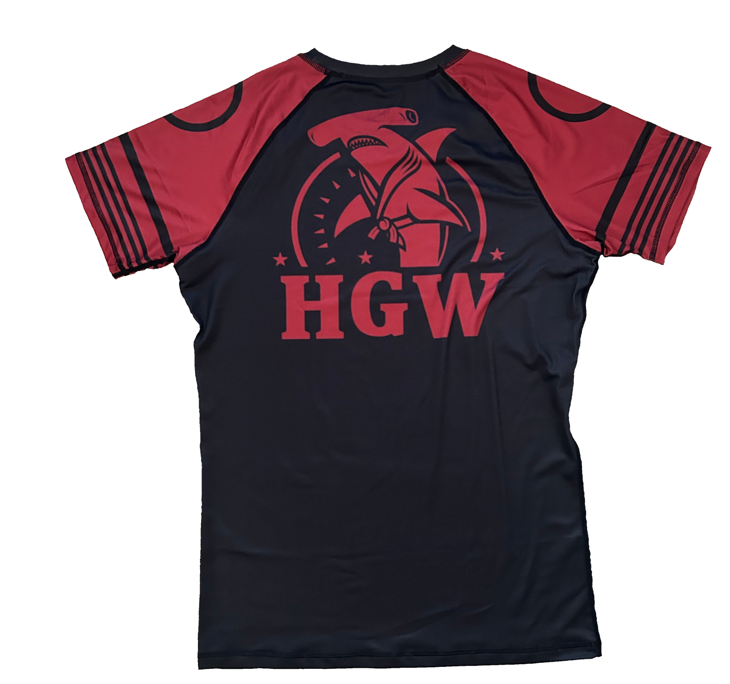 Black and red "Kimora Gang" short sleeve bjj rash guard