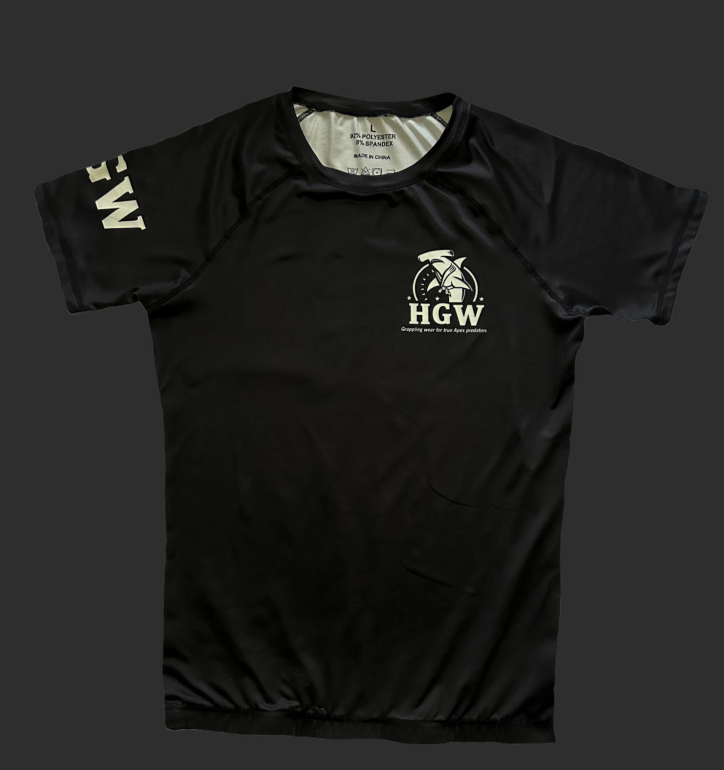 Black HGW short sleeve BJJ rash guard