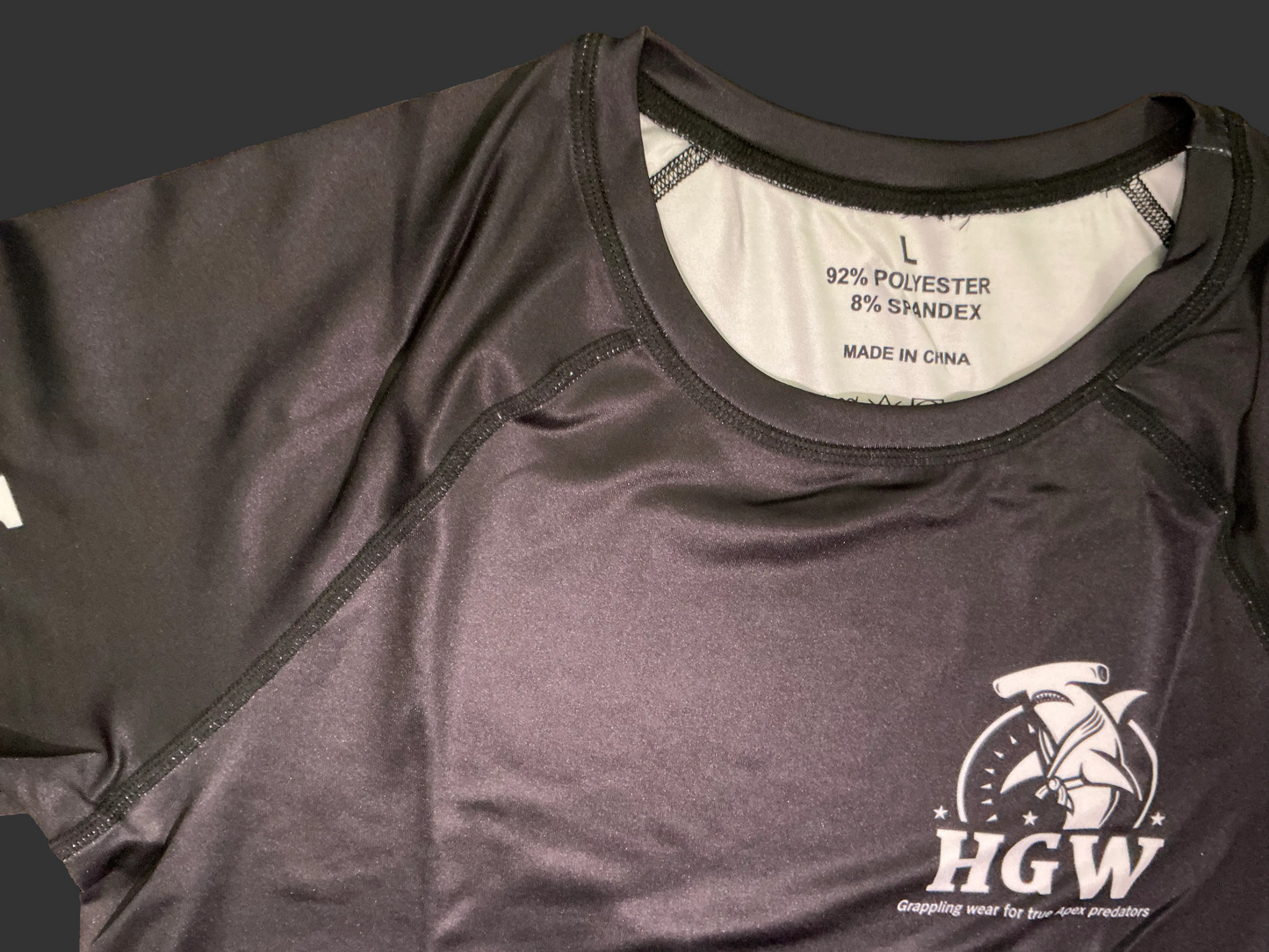 Black HGW short sleeve grappling rash guard Hammerhead Grappling Wear