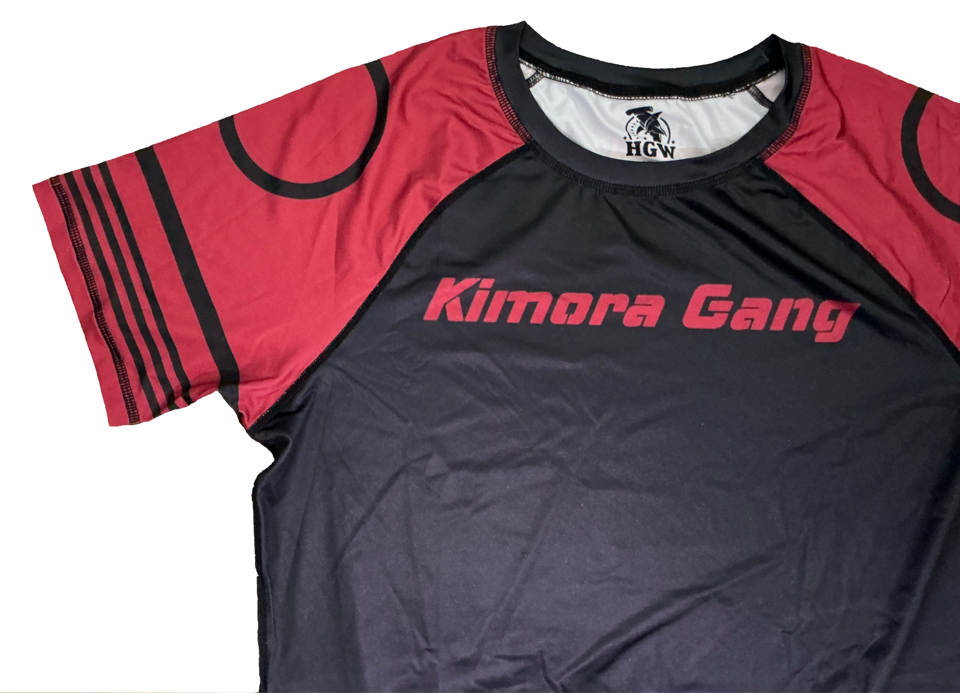 Black and red "Kimora Gang" short sleeve bjj rash guard for grappling Hammerhead Grappling Wear