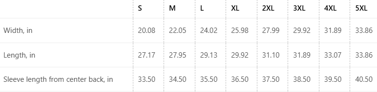 Hoodie size chart - Hammerhead Grappling Wear