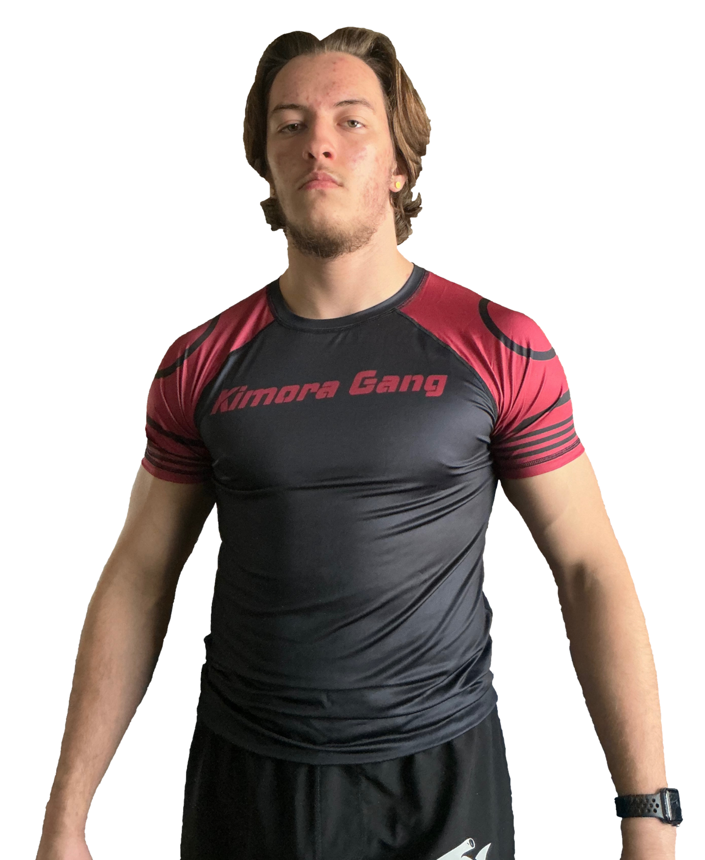 Black and red "Kimora Gang" short sleeve bjj rash guard for grappling Hammerhead Grappling Wear