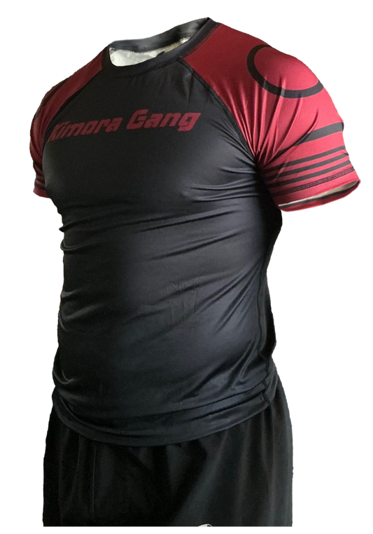 Black and red "Kimora Gang" short sleeve bjj rash guard for grappling Hammerhead Grappling Wear
